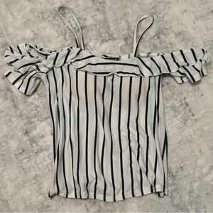 White Off-Shoulder Striped Cami with Black Vertical Stripes